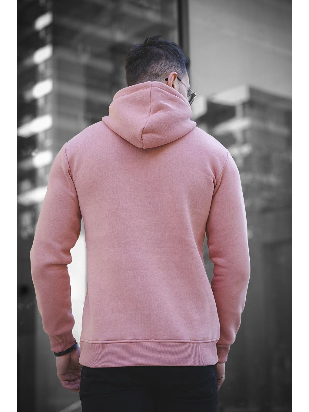 Oksit Pudra Janvier Üç İplik Şardonlu Fitted Kapüşonlu Basic Erkek Sweatshirt - 3