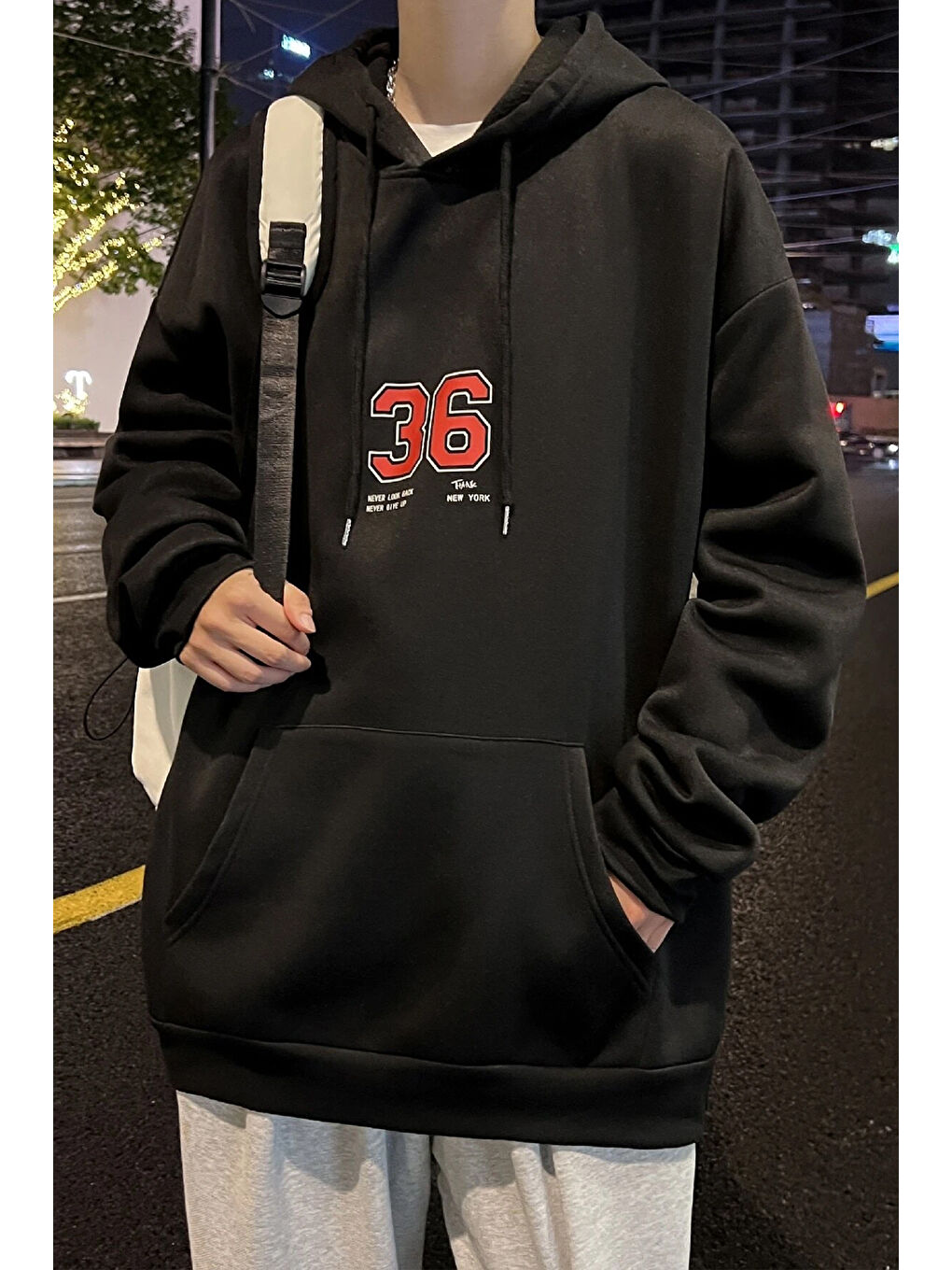 uyguntarz Siyah Erkek 36 Brooklyn Baskılı Oversize Sweatshirt