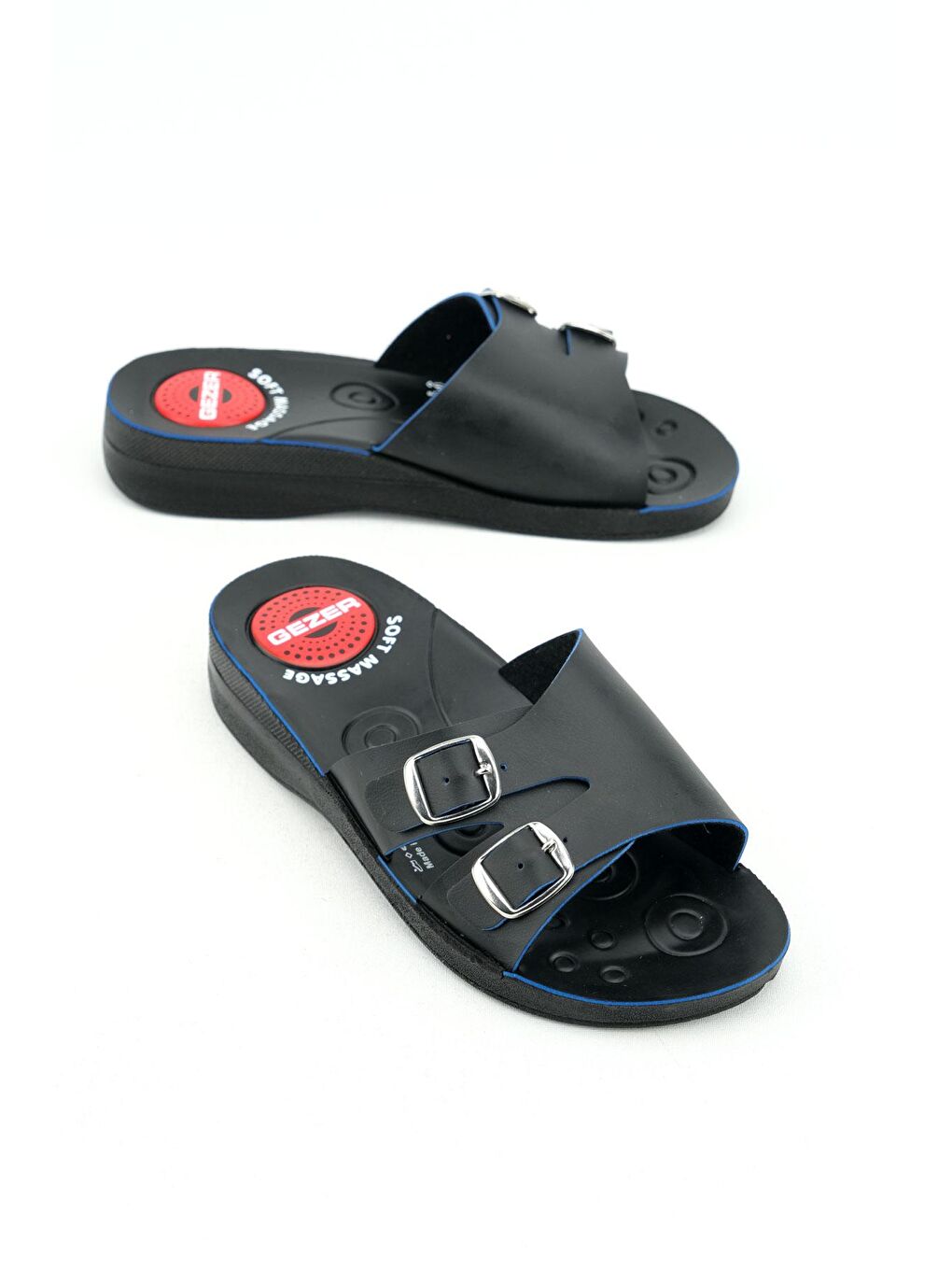 Siyah Yazlık Kadın İki Toka Ayarlanabilir Suni Deri Soft Masaj Taban Terlik