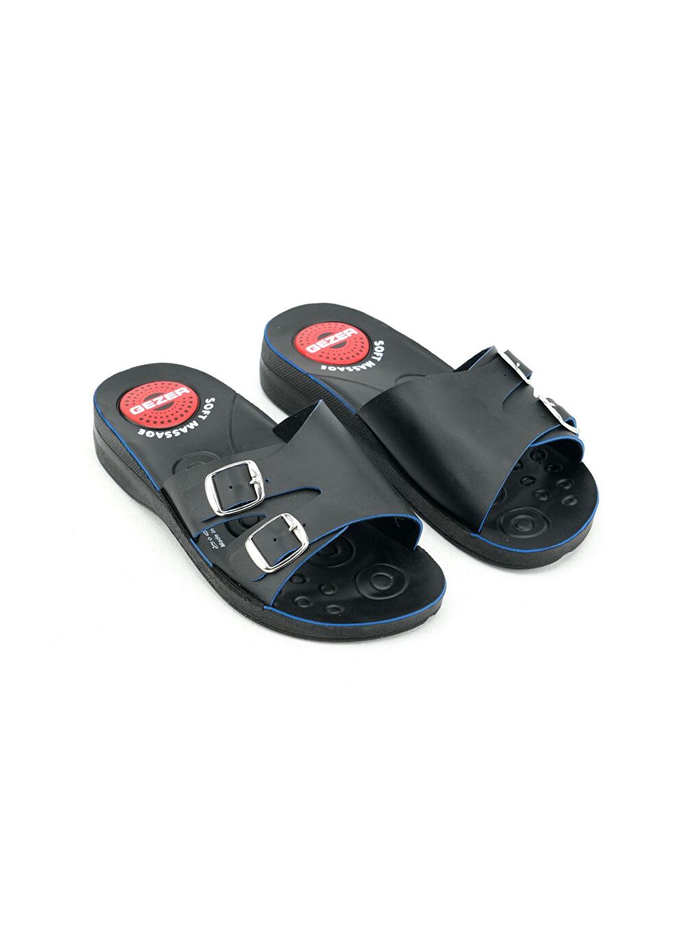 Siyah Yazlık Kadın İki Toka Ayarlanabilir Suni Deri Soft Masaj Taban Terlik-2