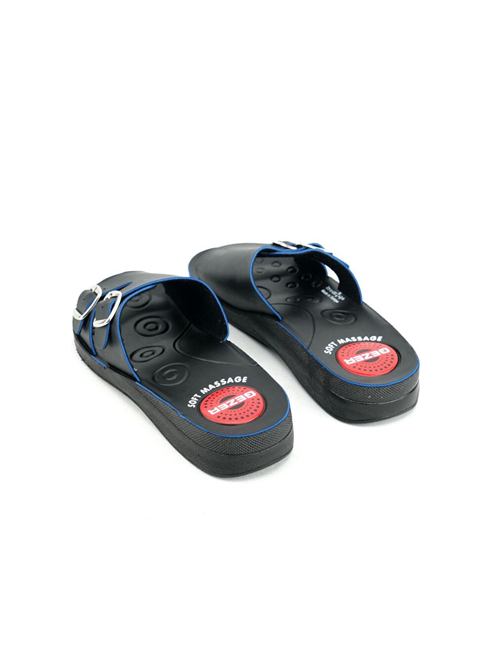 Siyah Yazlık Kadın İki Toka Ayarlanabilir Suni Deri Soft Masaj Taban Terlik-3