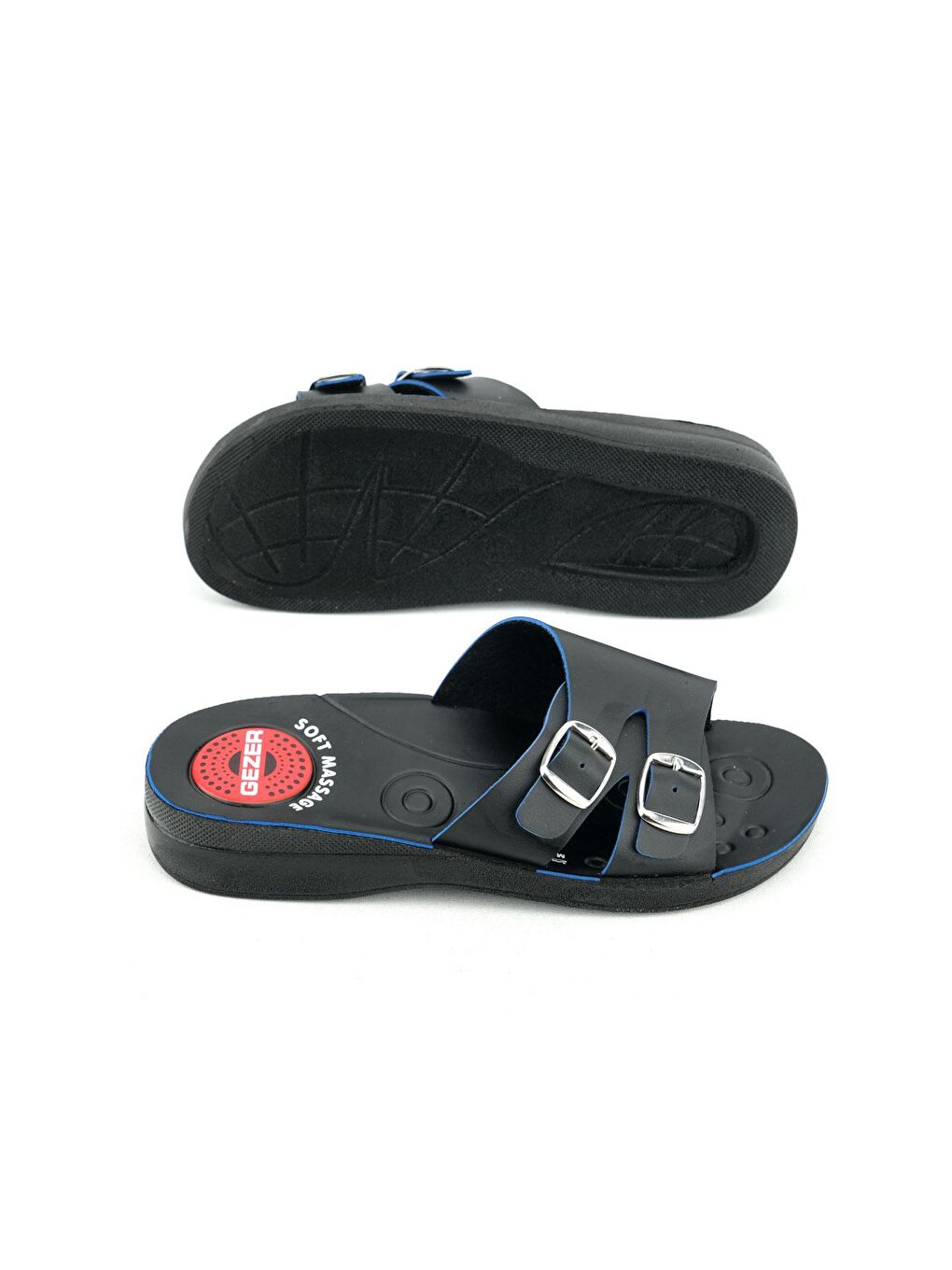 Siyah Yazlık Kadın İki Toka Ayarlanabilir Suni Deri Soft Masaj Taban Terlik-4