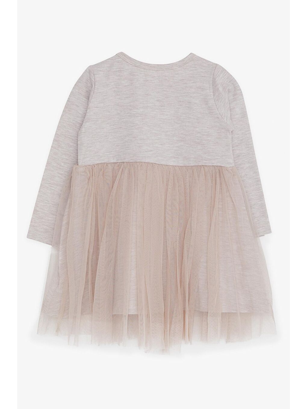 Kız Bebek Uzun Kollu Elbise Baskılı Tüllü Bej Melanj (1.5 Yaş)-1