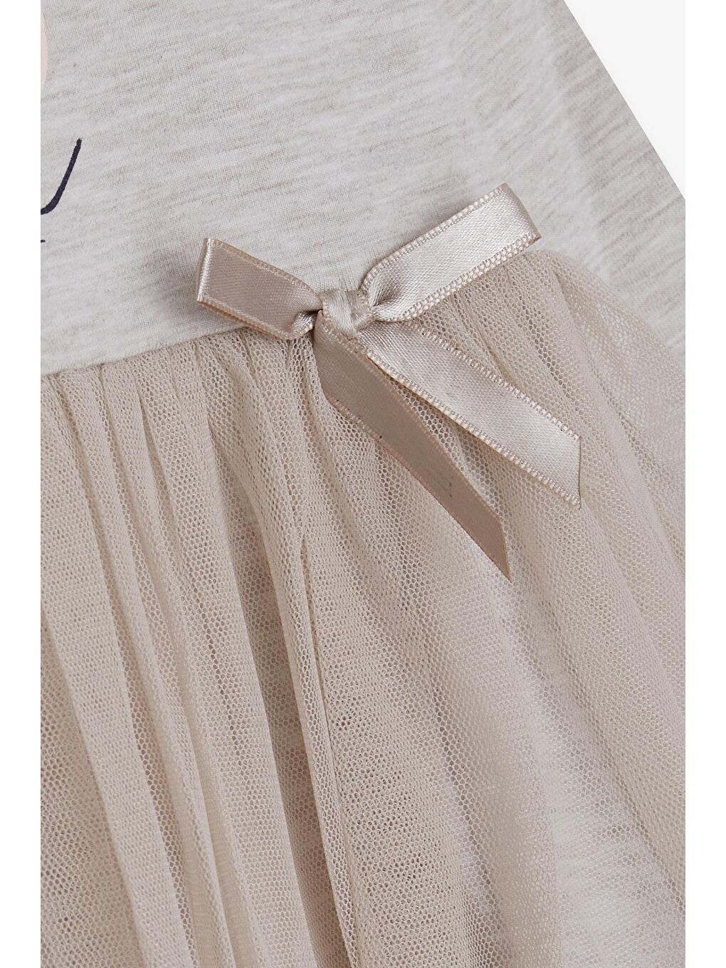 Kız Bebek Uzun Kollu Elbise Baskılı Tüllü Bej Melanj (1.5 Yaş)-3