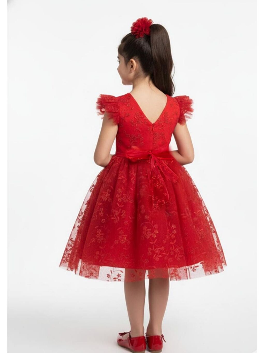 Kırmızı Narince Kız Çocuk Abiye Elbise M00778-1