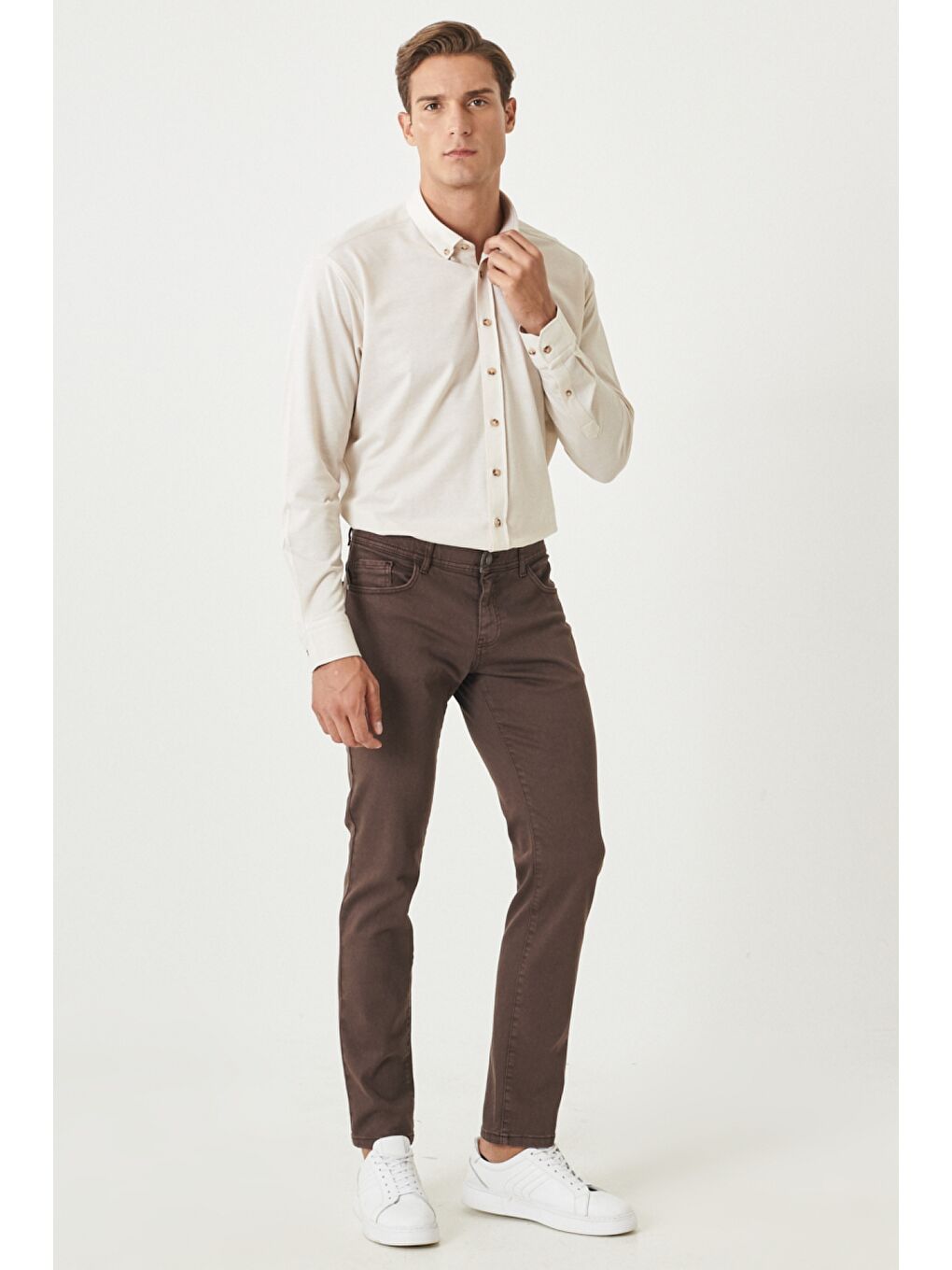 Erkek Kahverengi 360 Derece Her Yöne Esneyen Rahat Slim Fit Pantolon-2