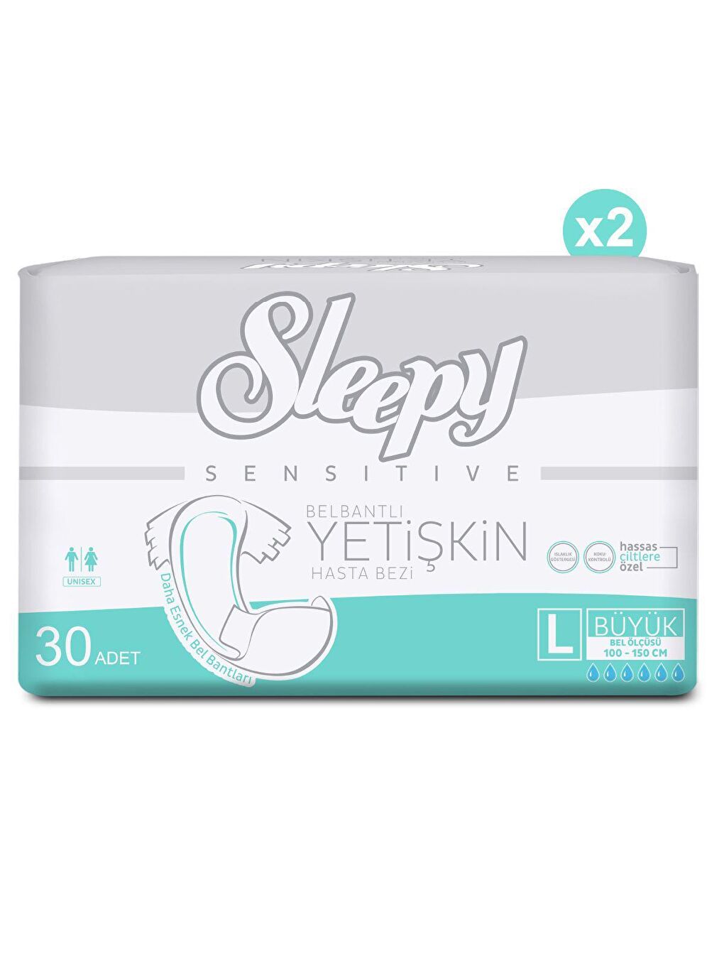 Sleepy Beyaz 2'li Large Yetişkin Hasta Bezi 30x2 (60 Adet) - 1