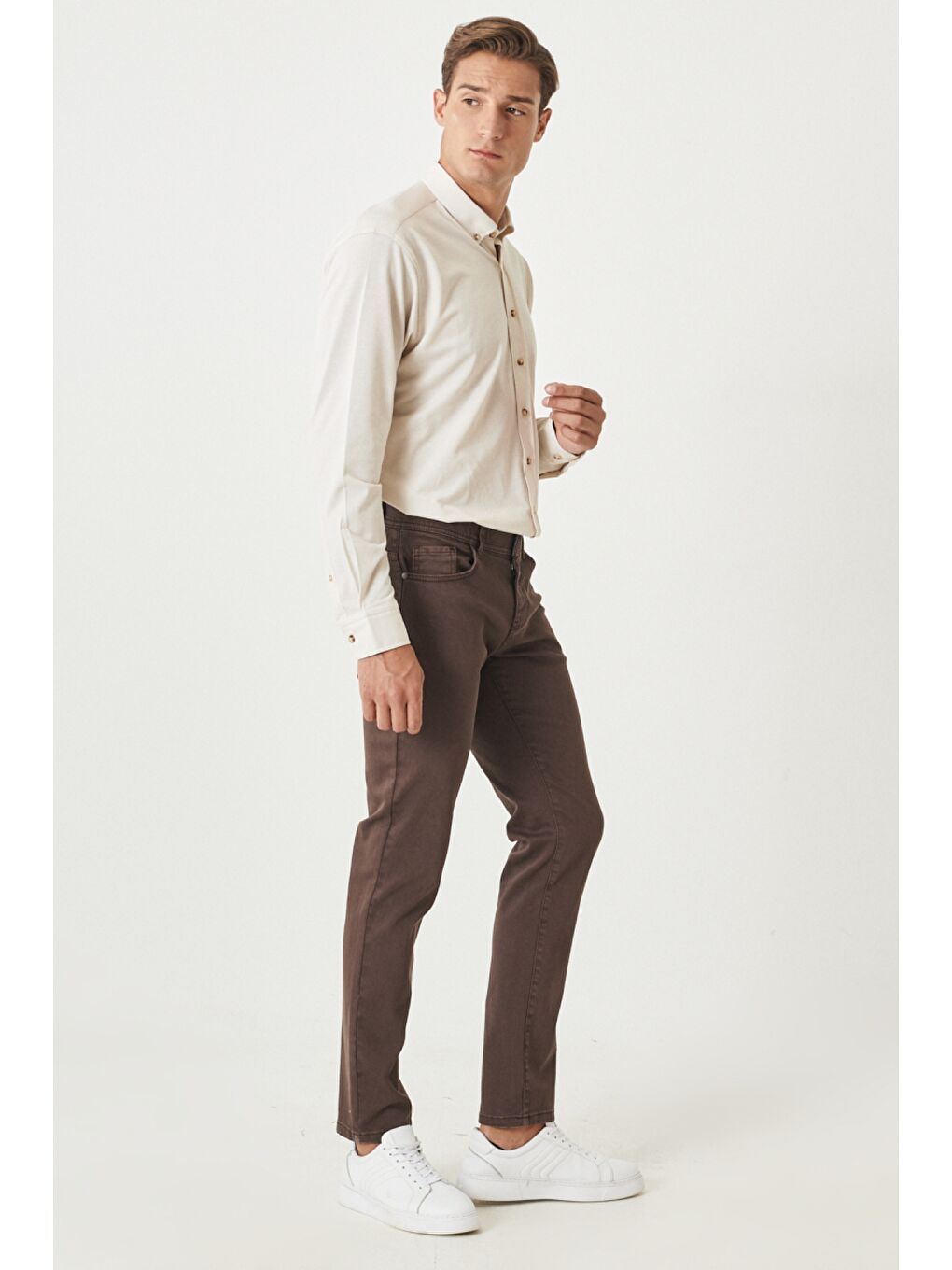 Erkek Kahverengi 360 Derece Her Yöne Esneyen Rahat Slim Fit Pantolon-4