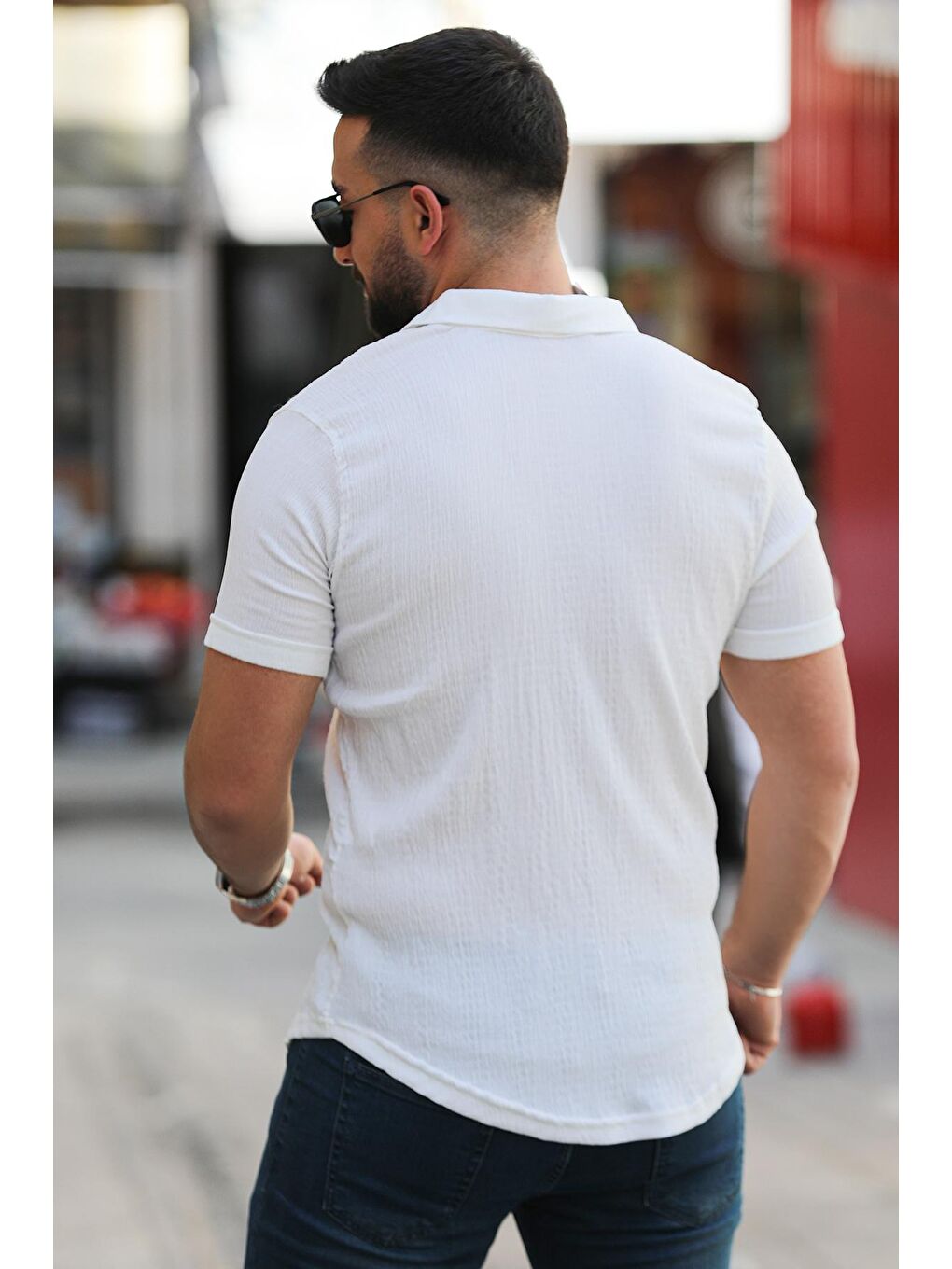 Ekru Duble Kol Elastanlı Kendinden Desenli Erkek Gömlek-3