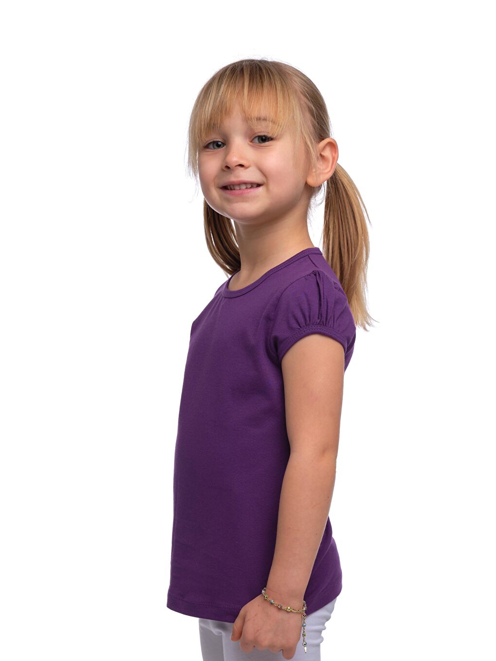Mor Kız Çocuk Kısa Kollu Basıc Tişört-1
