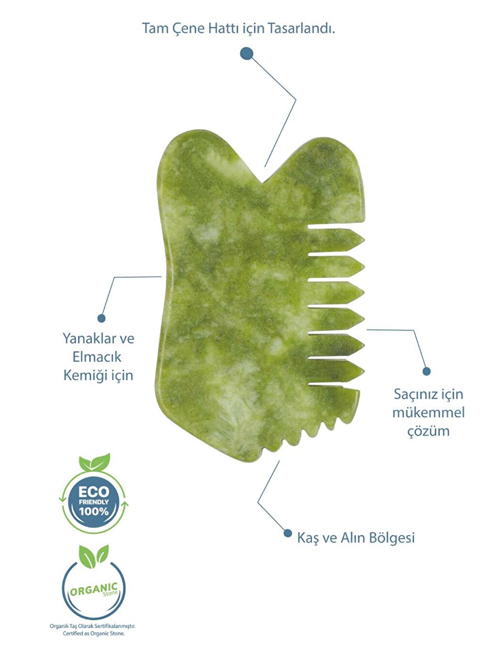 Seay Açık Yeşil Çok Amaçlı Yeşim Masaj Taşı Gua Sha 3 Farklı Masaj Aleti Ve Tarak Stone Sertifikalı - 1