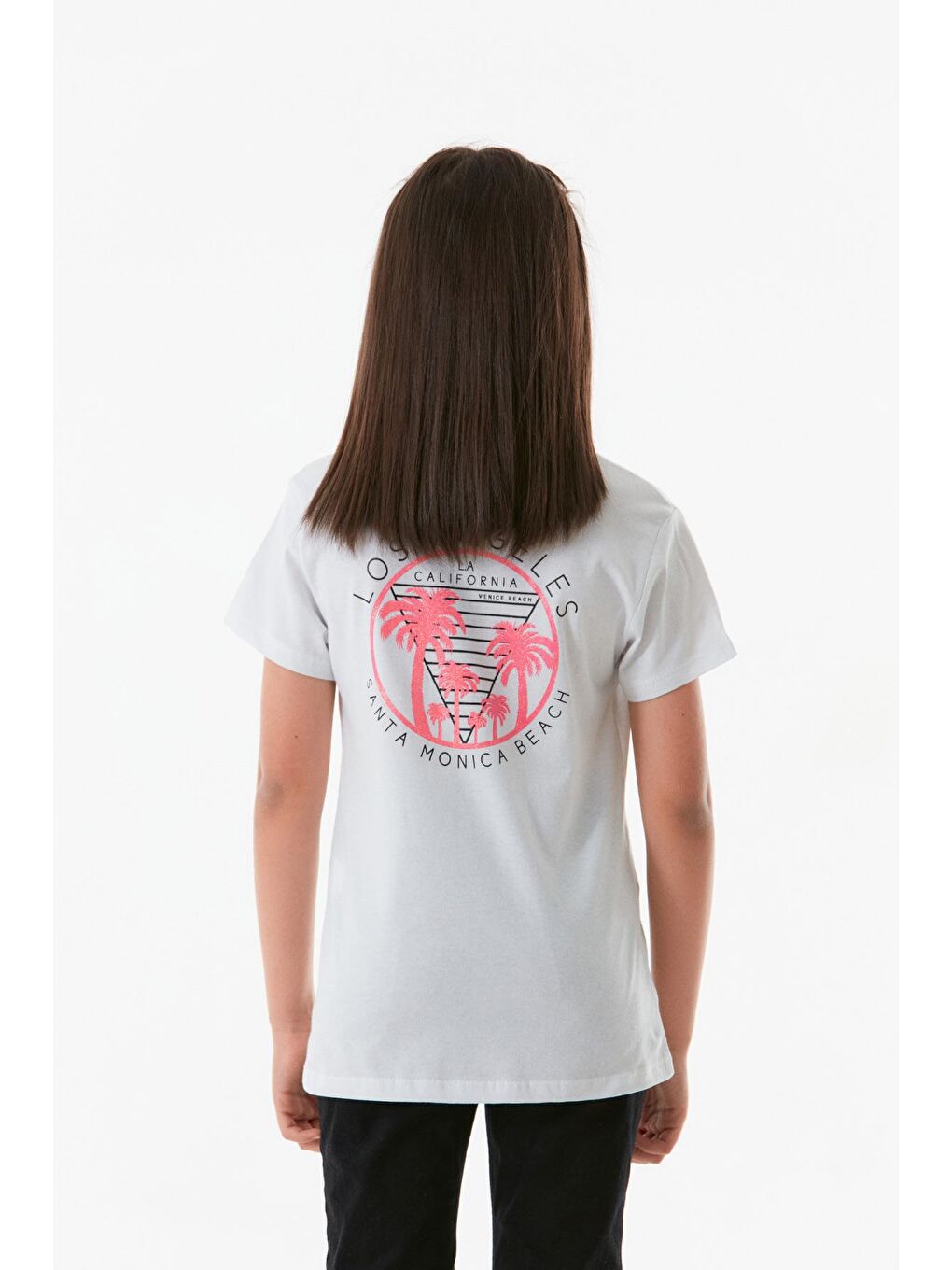 Beyaz Önü Ve Arkası Baskılı Bisiklet Yaka Kız Çocuk Tişört-2