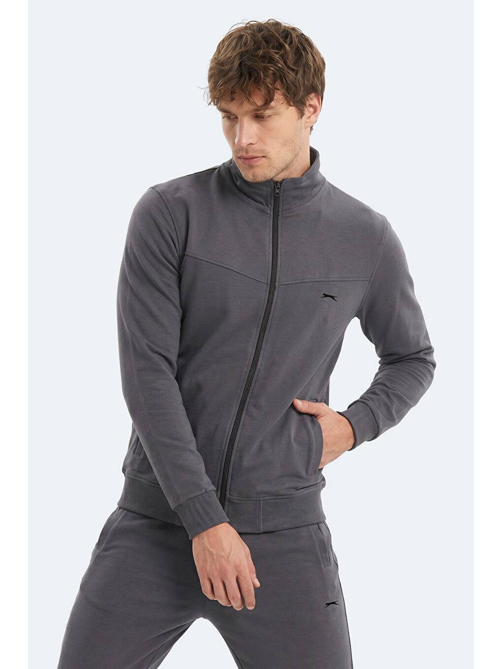 Boost Gear Erkek Fermuarlı Dik Yaka Cepli Koyu Gri Eşofman Takımı-2