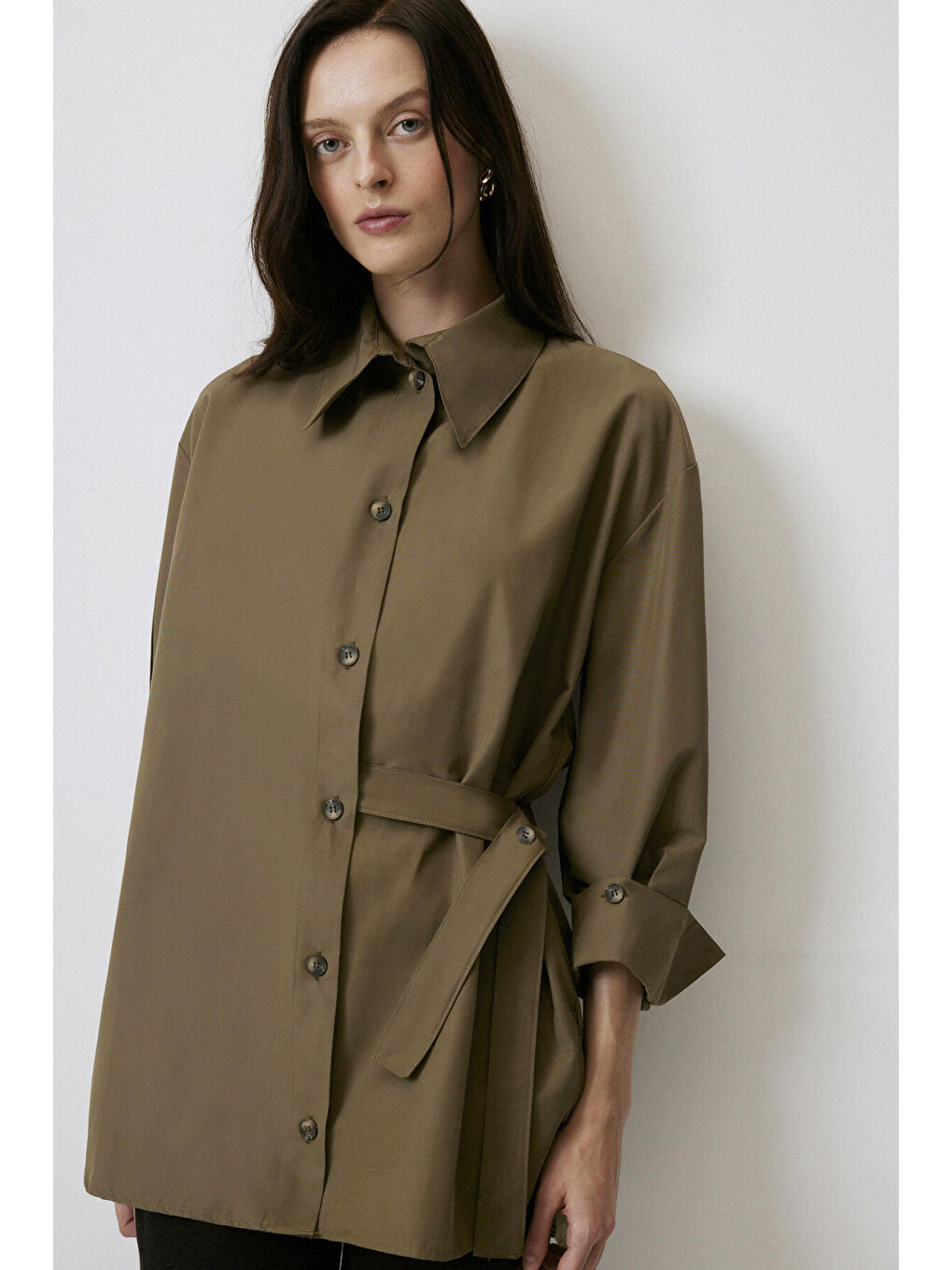 Haki Düğmeli Rahat Gömlek Tunik-2