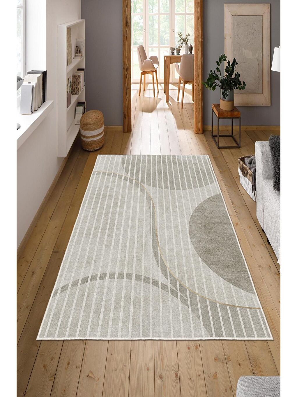 Bej Özel Tasarım, Kaymaz Taban, İnce, Yıkanabilir, Modern Halı WOOKECE1501 120x180-1