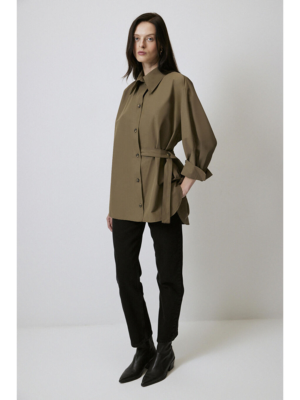 Haki Düğmeli Rahat Gömlek Tunik-3