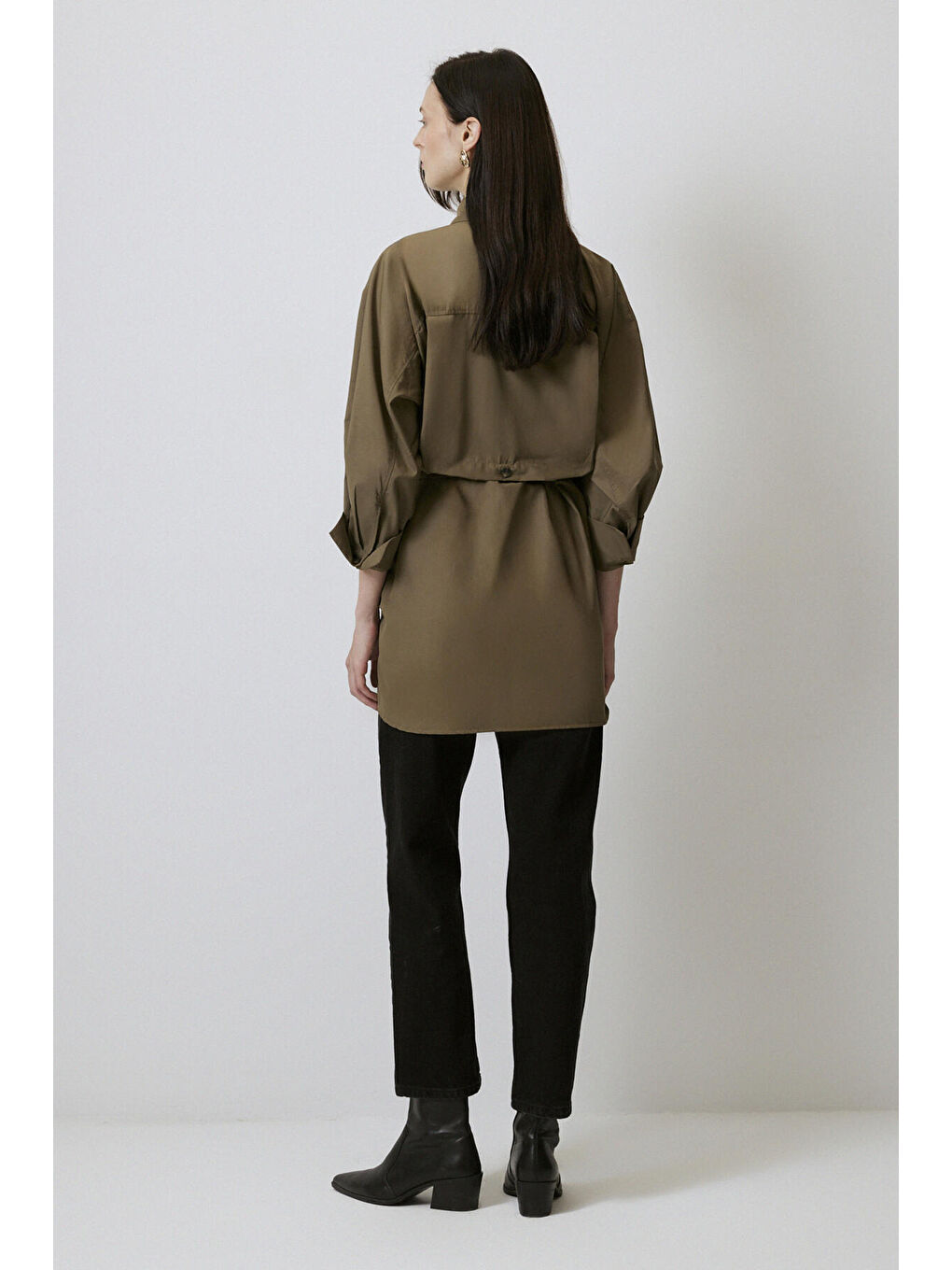 Haki Düğmeli Rahat Gömlek Tunik-4