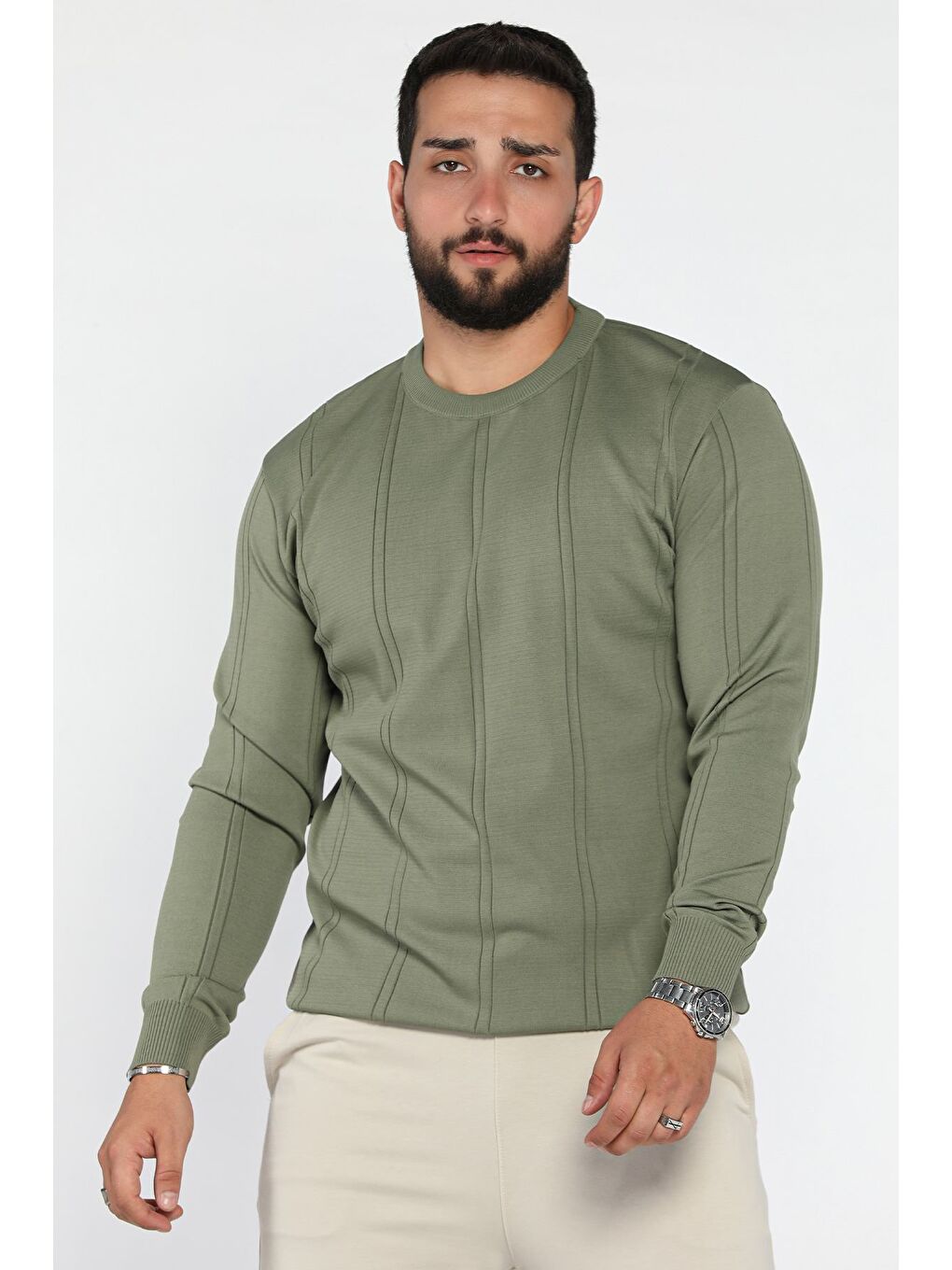 Haki Erkek Bisiklet Yaka Triko Kazak