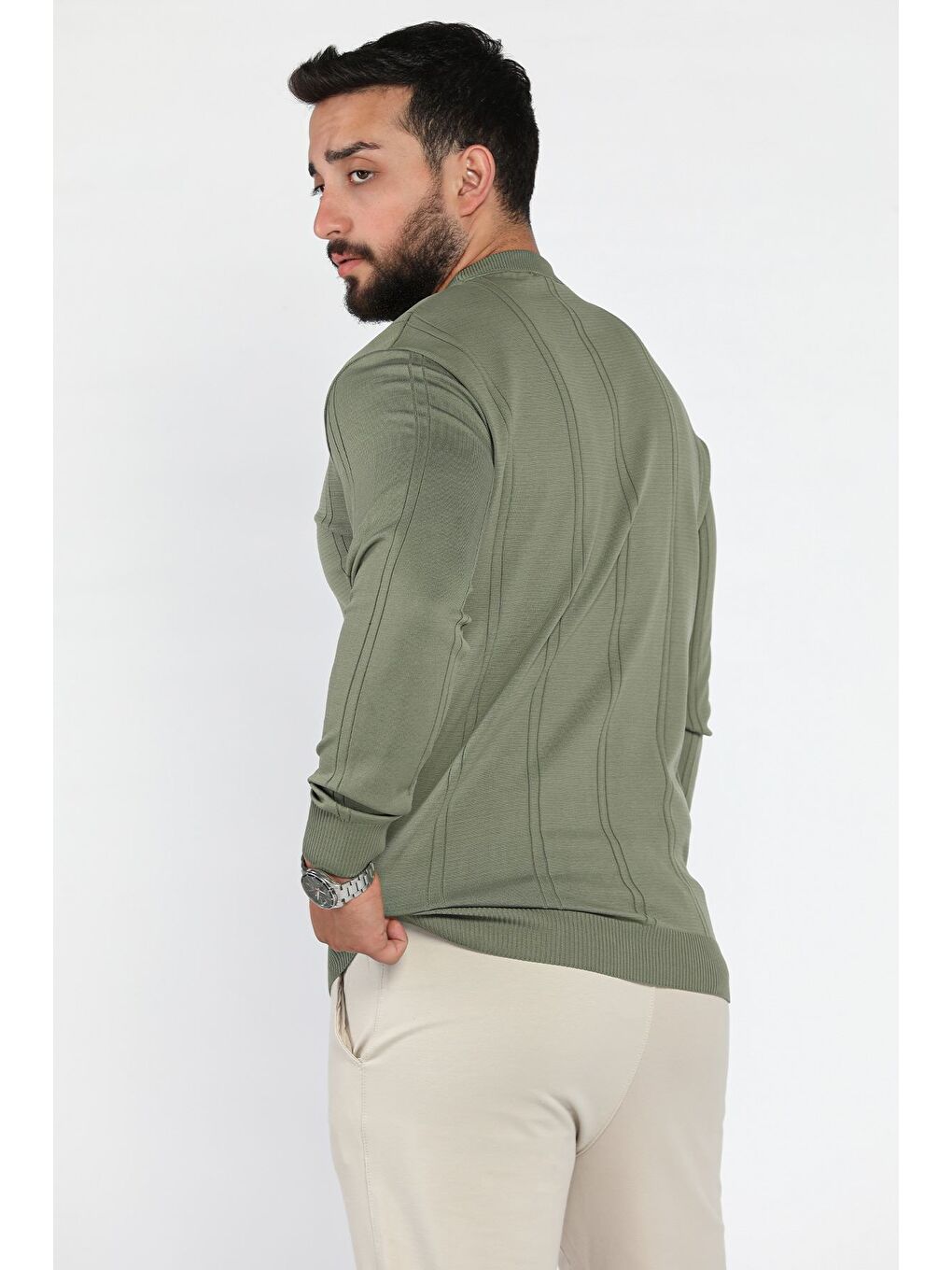 Haki Erkek Bisiklet Yaka Triko Kazak-2