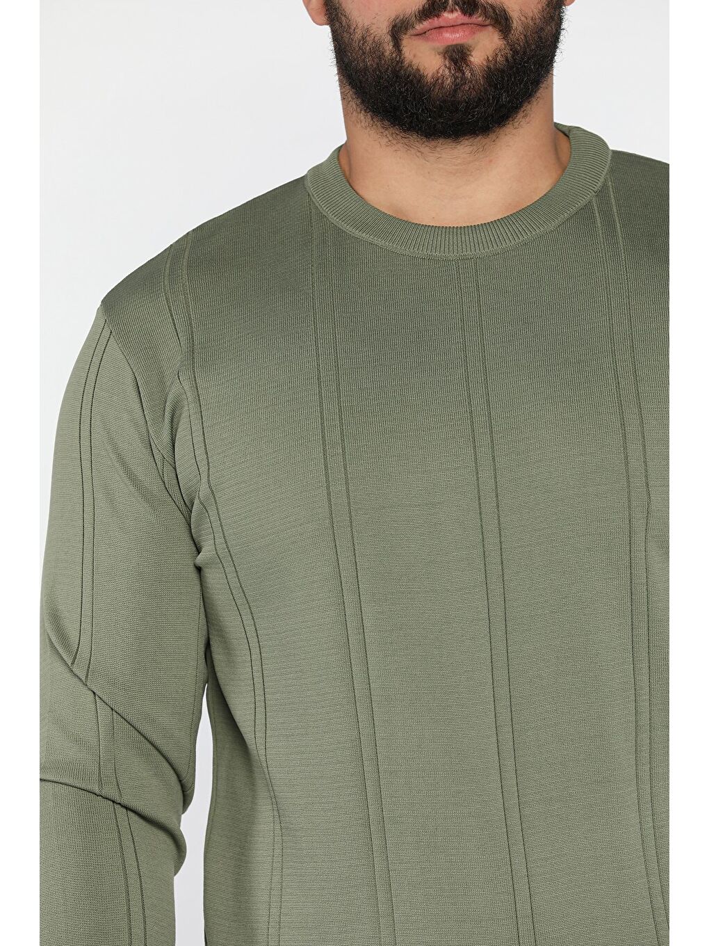 Haki Erkek Bisiklet Yaka Triko Kazak-3