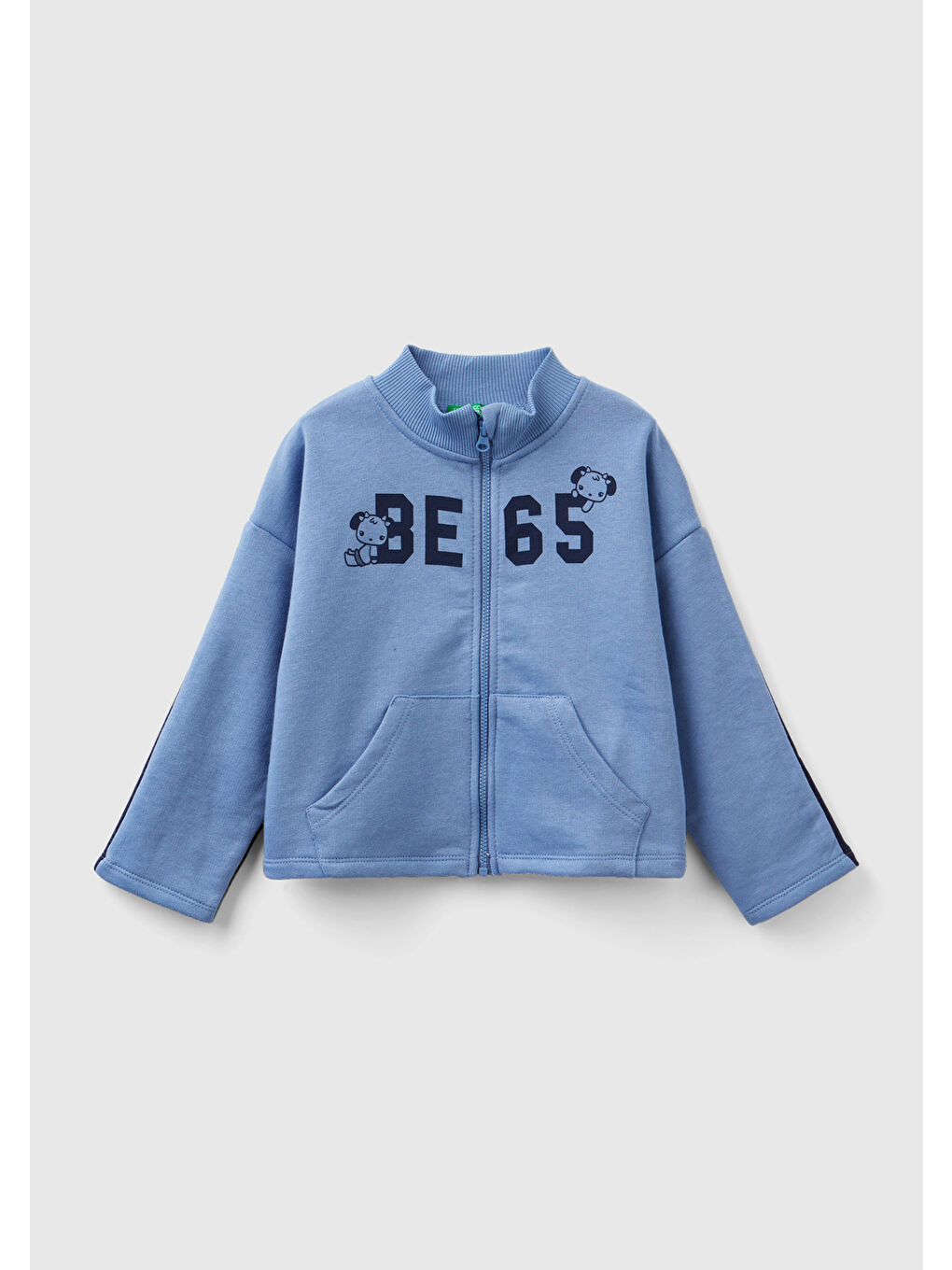 Kız Çocuk Havacı Mavi Slogan Baskılı Renk Bloklu Sweatshirt