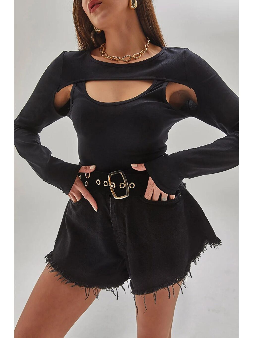 Siyah Kadın Parçalı Bluz 60121012-2