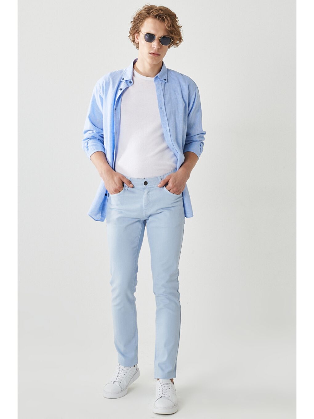 Erkek Mavi 360 Derece Her Yöne Esneyen Rahat Slim Fit Pantolon-1