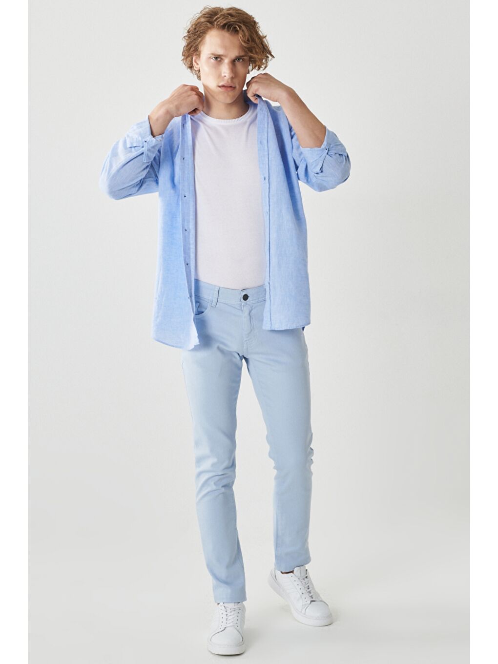 Erkek Mavi 360 Derece Her Yöne Esneyen Rahat Slim Fit Pantolon-3