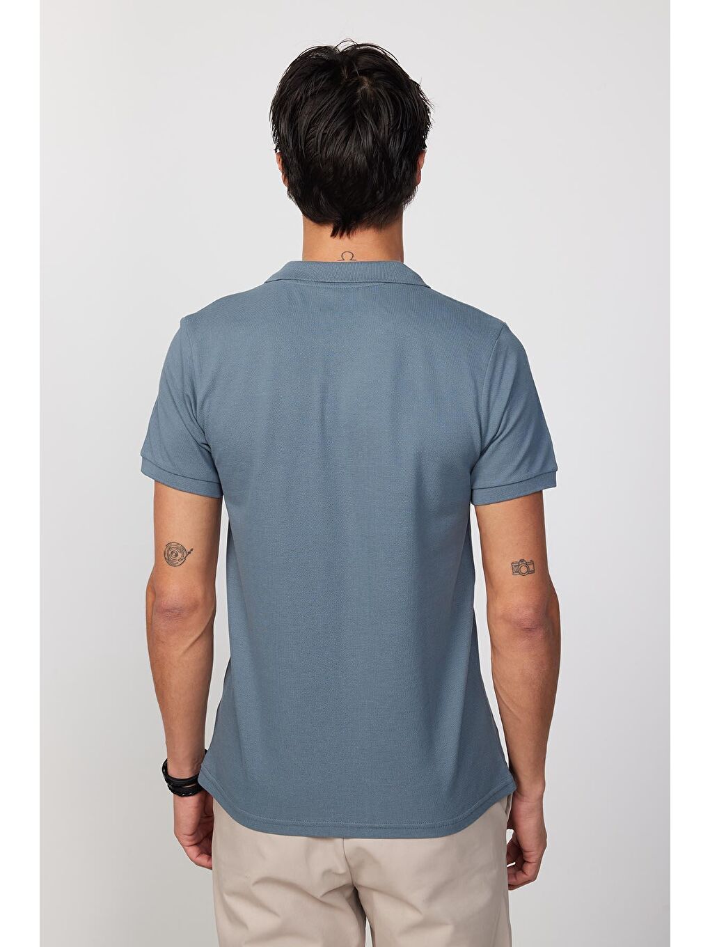 Erkek Slim Fit Dar Kesim %100 Pamuk Düz Pike Gri Polo Yaka Tişört-4