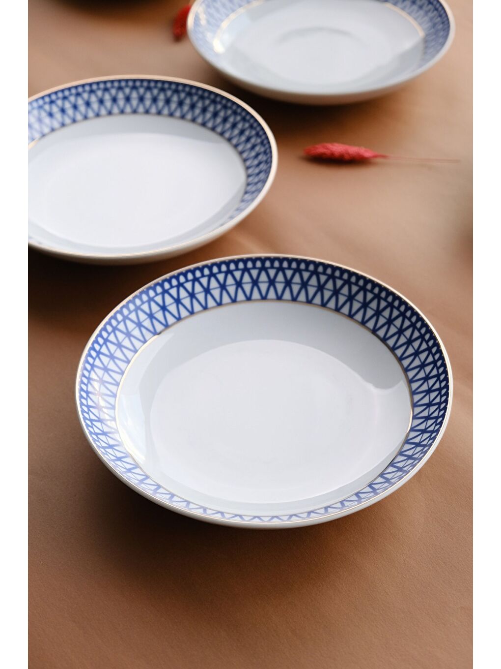 Mavi Cool Gold Altın Yaldızlı Çukur Tabak 22 cm 6 Kişilik 6 Parça-1