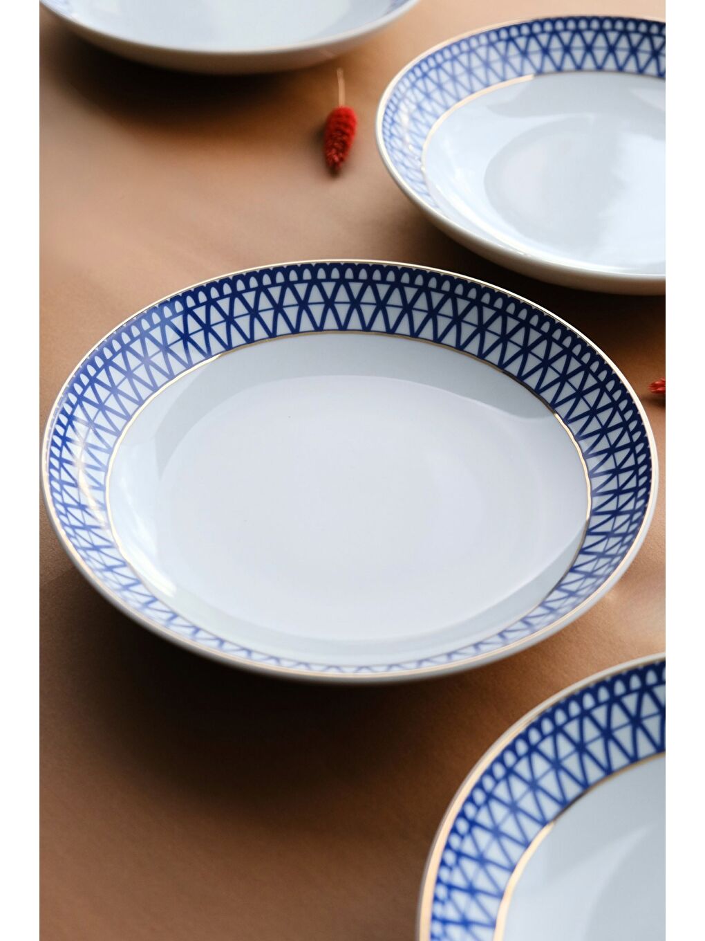 Mavi Cool Gold Altın Yaldızlı Çukur Tabak 22 cm 6 Kişilik 6 Parça-2