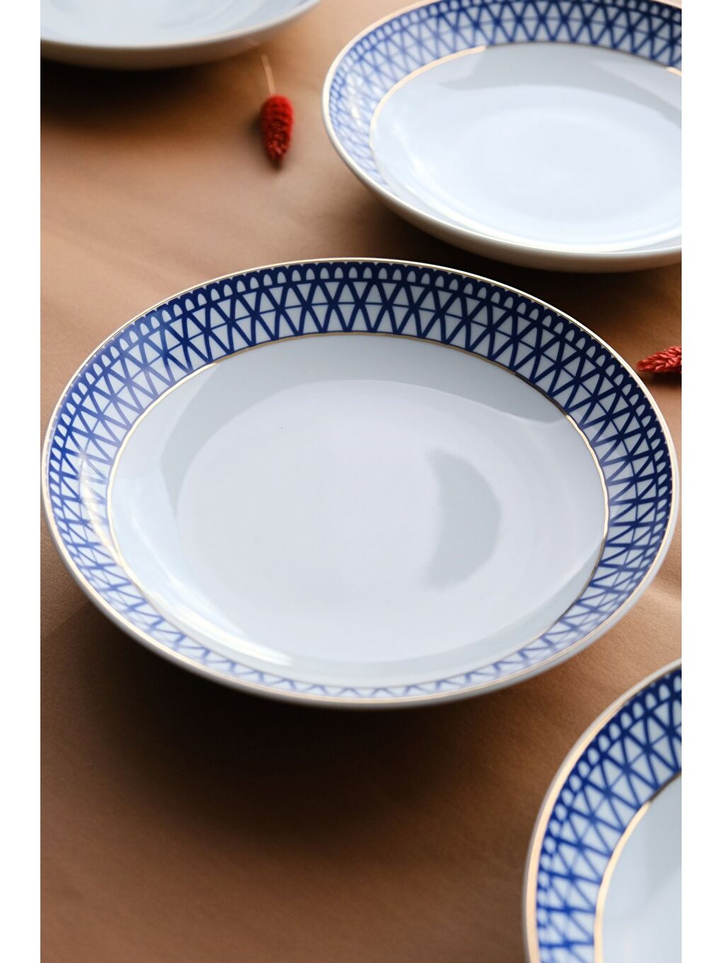 Mavi Cool Gold Altın Yaldızlı Çukur Tabak 22 cm 6 Kişilik 6 Parça-3