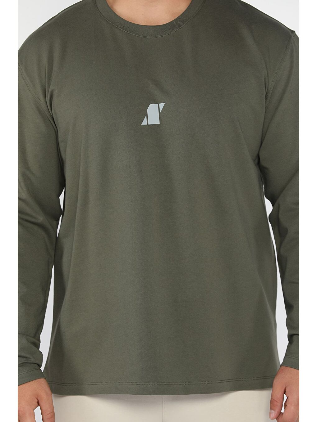 Haki Erkek Bisiklet Yaka Baskılı Sweatshirt-3