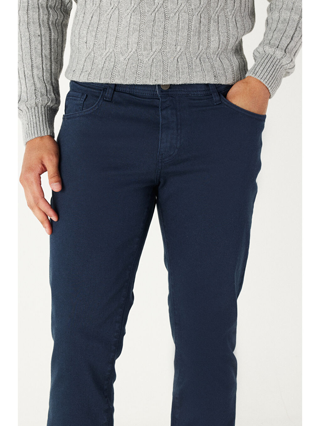 Erkek Lacivert 360 Derece Her Yöne Esneyen Rahat Slim Fit Pantolon-4