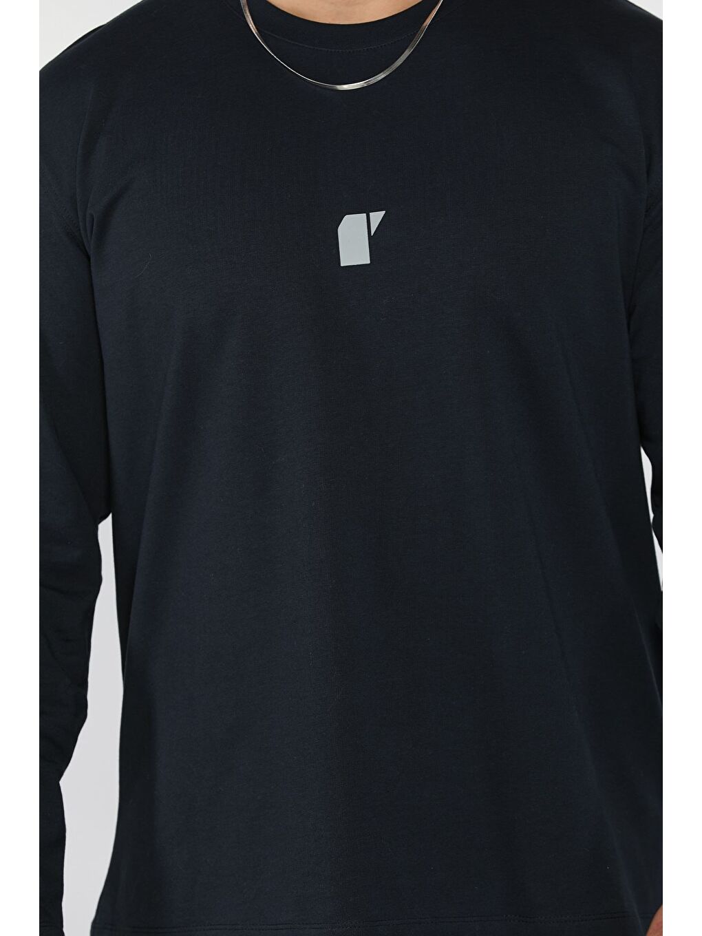 Lacivert Erkek Bisiklet Yaka Baskılı Sweatshirt-3