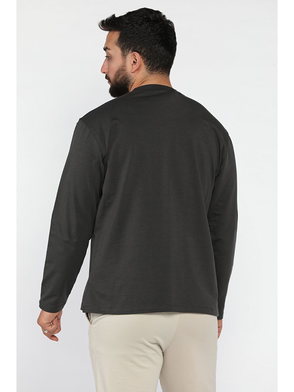 Gri Erkek Bisiklet Yaka Baskılı Sweatshirt-2