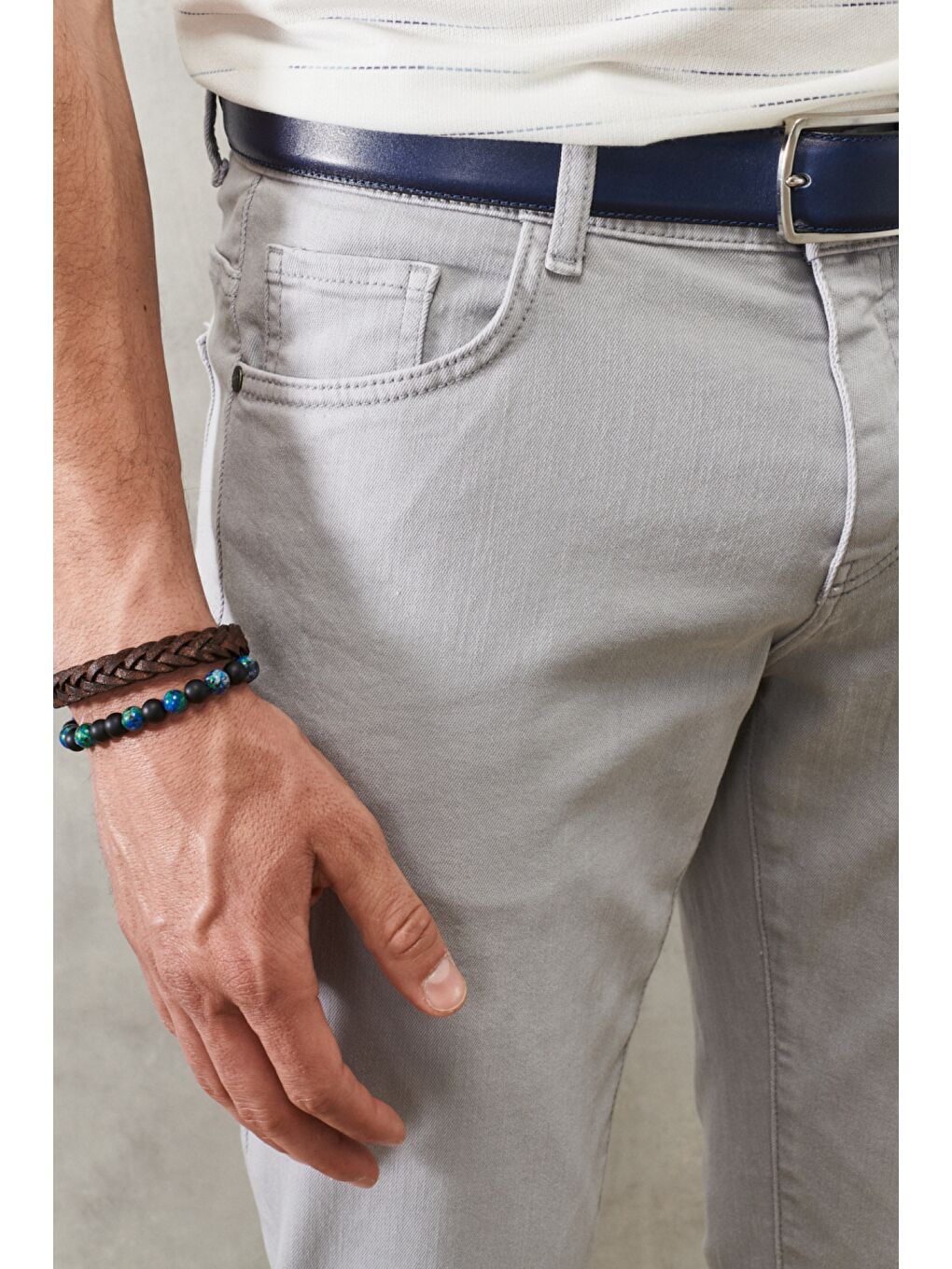 Erkek Gri 360 Derece Her Yöne Esneyen Rahat Slim Fit Pantolon-4