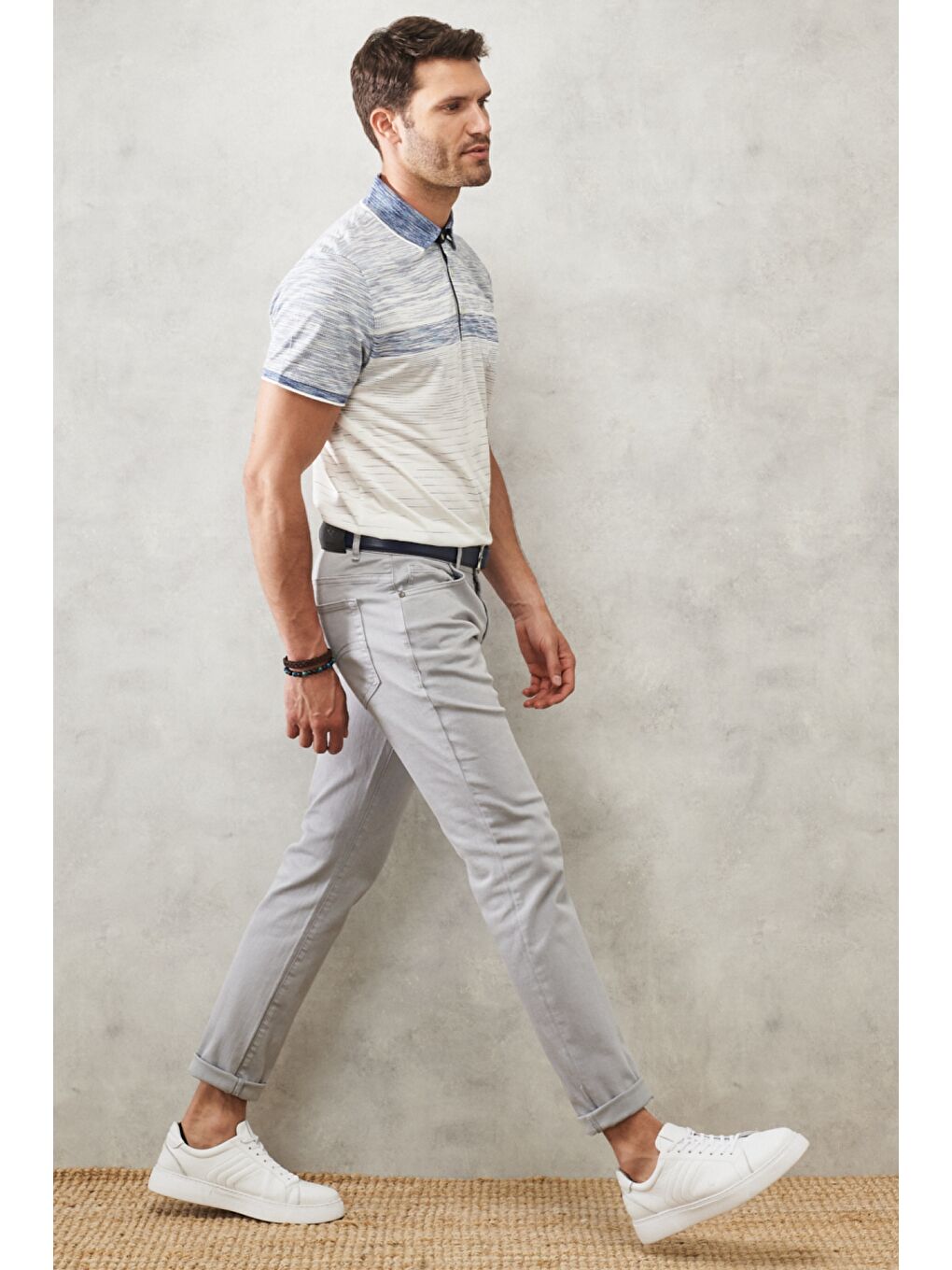 Erkek Gri 360 Derece Her Yöne Esneyen Rahat Slim Fit Pantolon-5