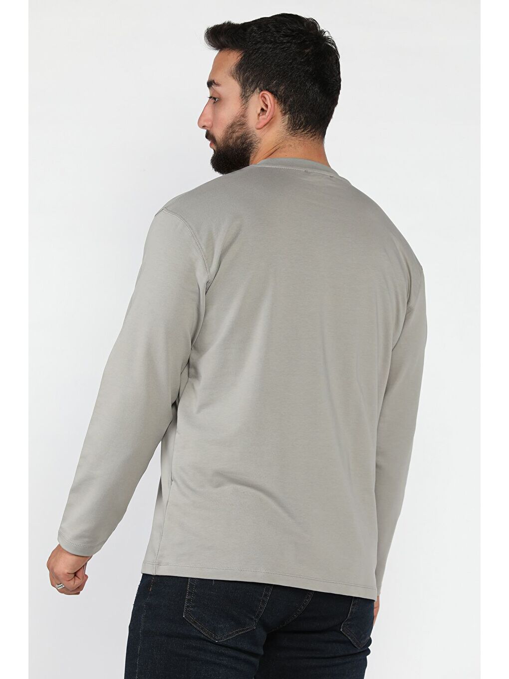 Gri Erkek Bisiklet Yaka Baskılı Sweatshirt-2