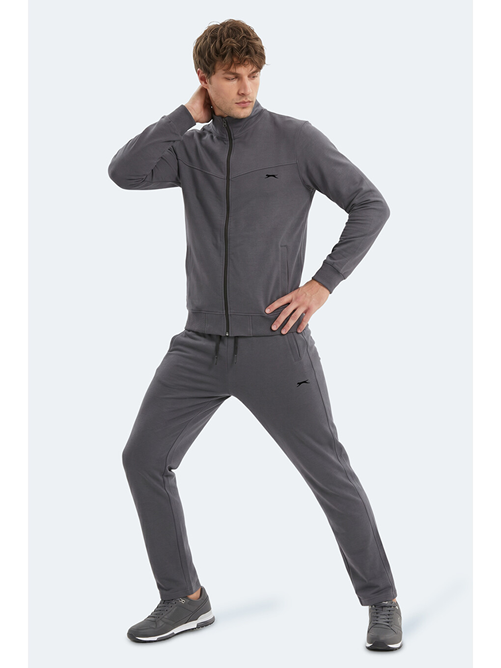 Boost Gear Erkek Fermuarlı Dik Yaka Cepli Koyu Gri Eşofman Takımı-4