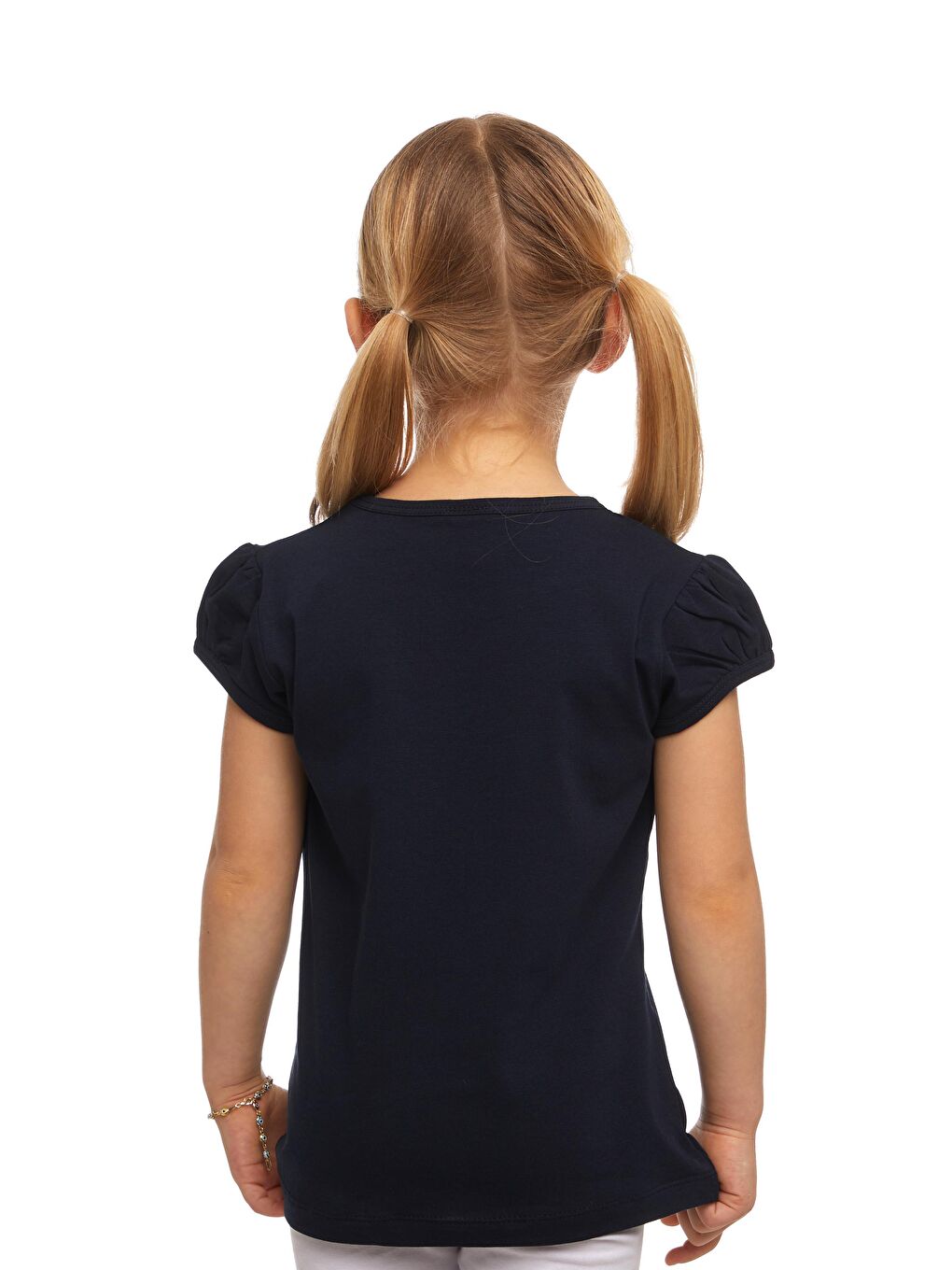 Koyu Lacivert Kız Çocuk Kısa Kollu Basıc Tişört-2