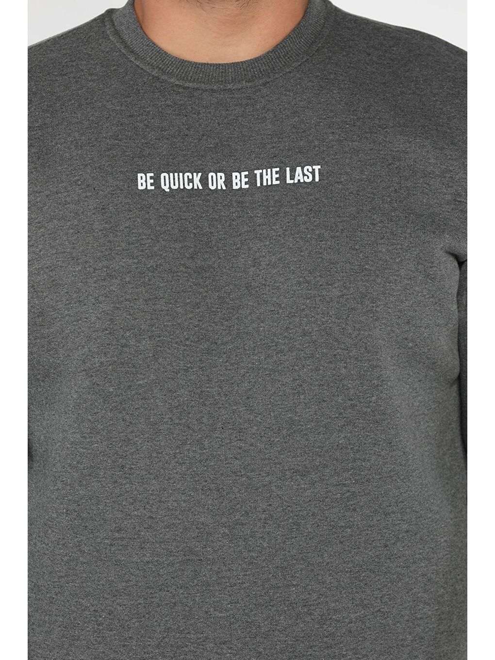 Antrasit Erkek Bisiklet Yaka Baskılı Üç İplik Şardonlu Sweatshirt-3