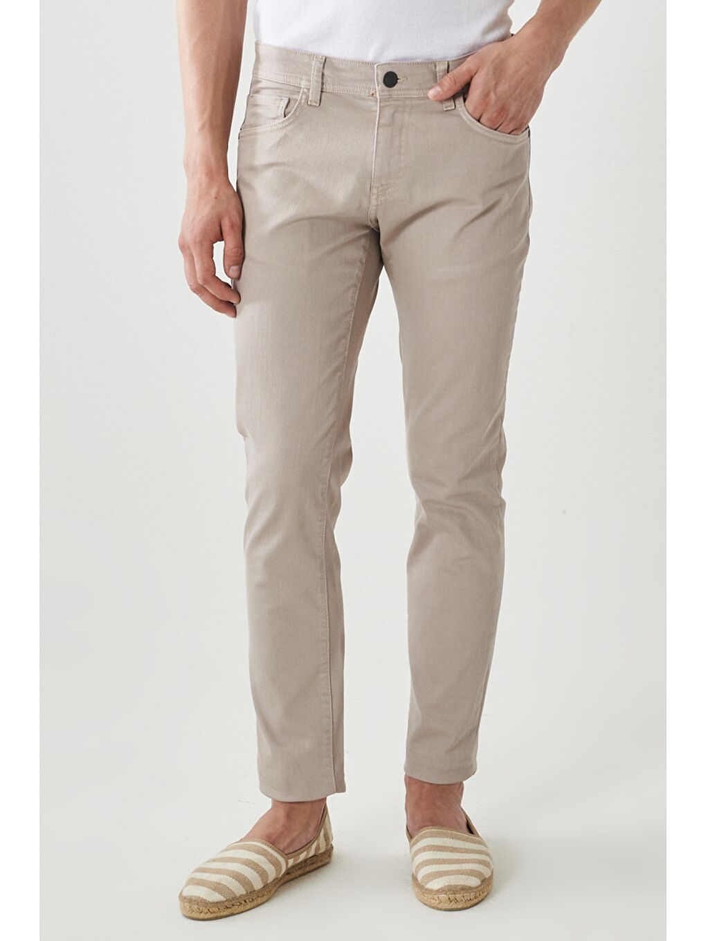 Bej Erkek Taş 360 Derece Her Yöne Esneyen Slim Fit Dar Kesim Pamuklu Rahat Pantolon