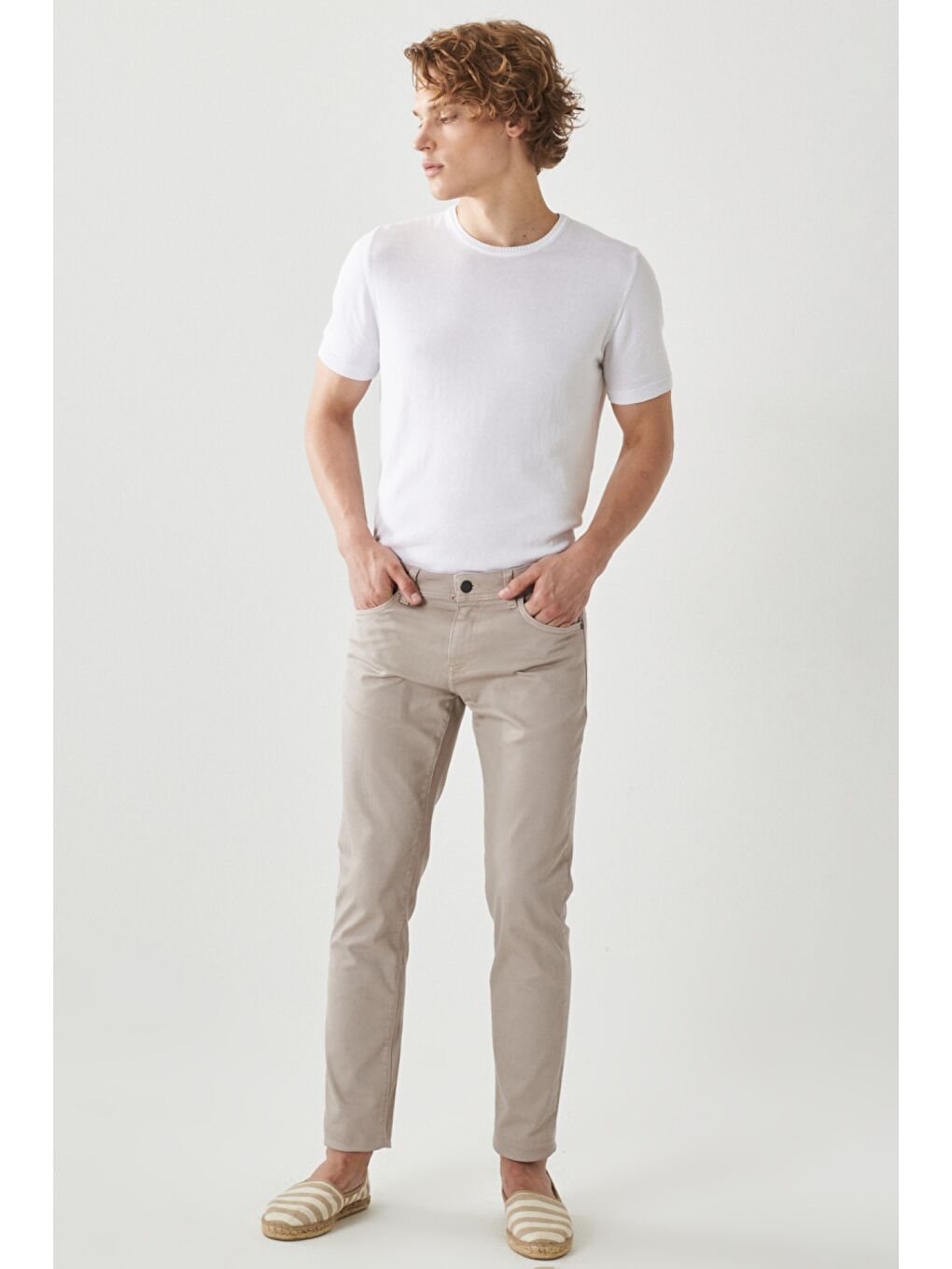 Bej Erkek Taş 360 Derece Her Yöne Esneyen Slim Fit Dar Kesim Pamuklu Rahat Pantolon-1