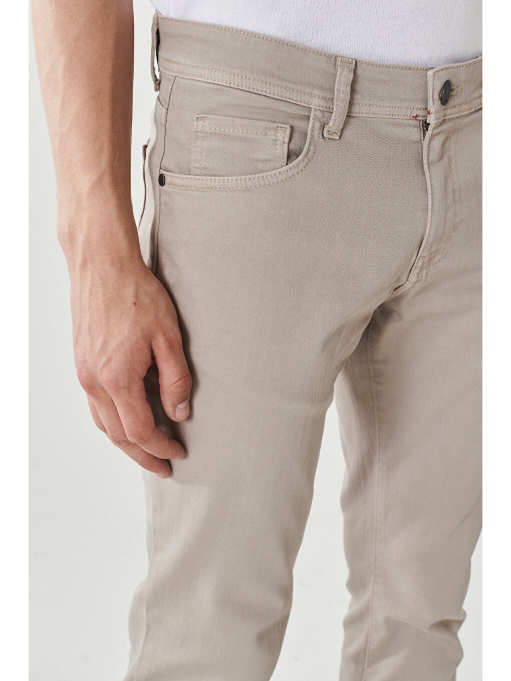 Bej Erkek Taş 360 Derece Her Yöne Esneyen Slim Fit Dar Kesim Pamuklu Rahat Pantolon-3