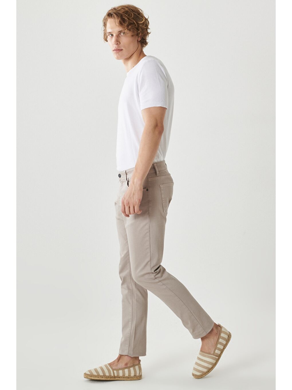 Bej Erkek Taş 360 Derece Her Yöne Esneyen Slim Fit Dar Kesim Pamuklu Rahat Pantolon-4