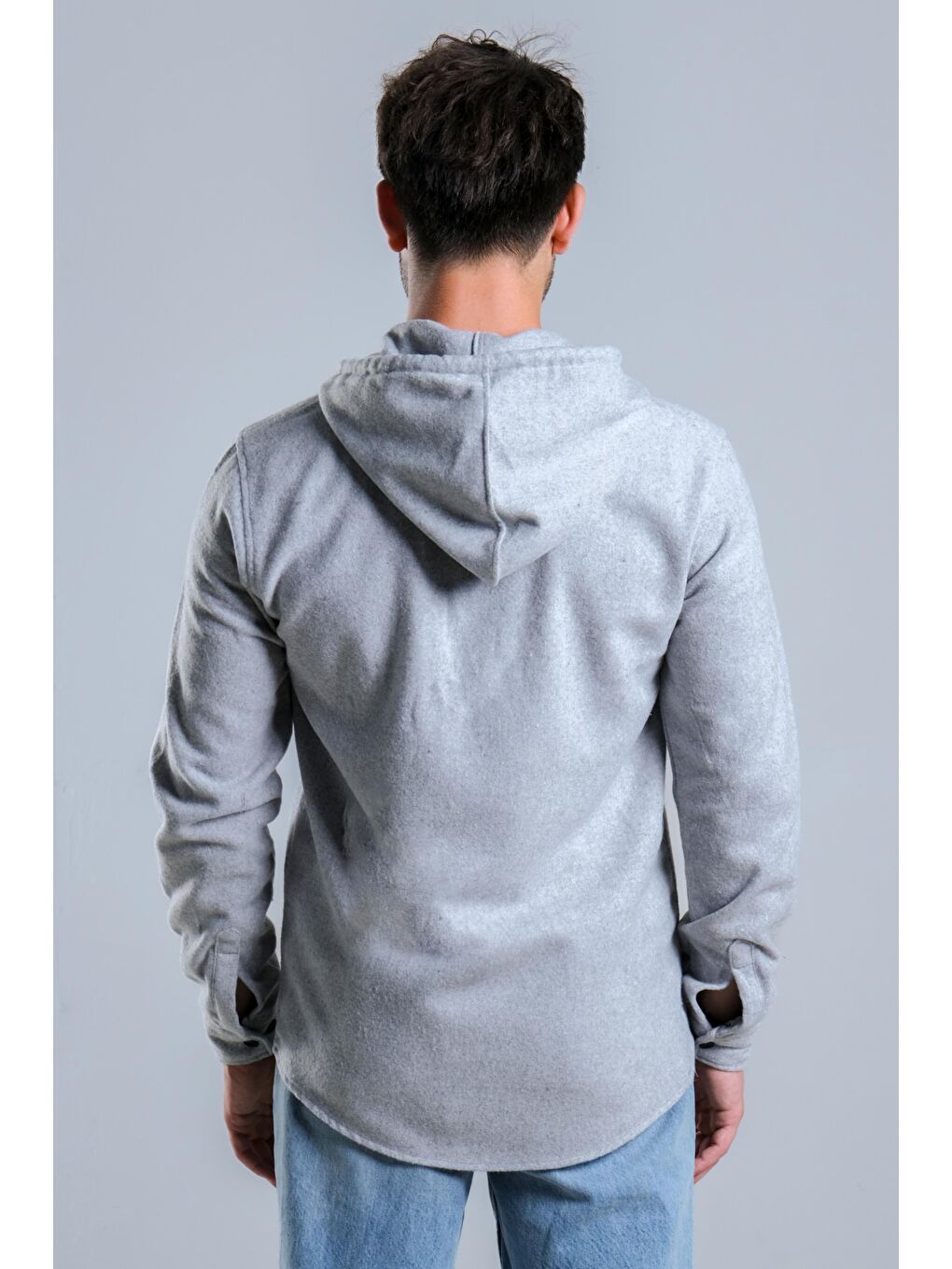 Gri Kapüşonlu Fermuarlı Kışlık Oduncu Gömlek MAR 4186-6