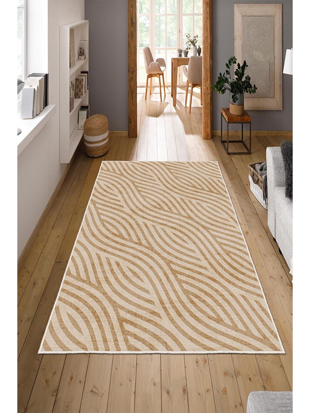 Kahverengi Özel Tasarım, Kaymaz Taban, İnce, Yıkanabilir, Modern Halı WOOKECE1412 180x280-1