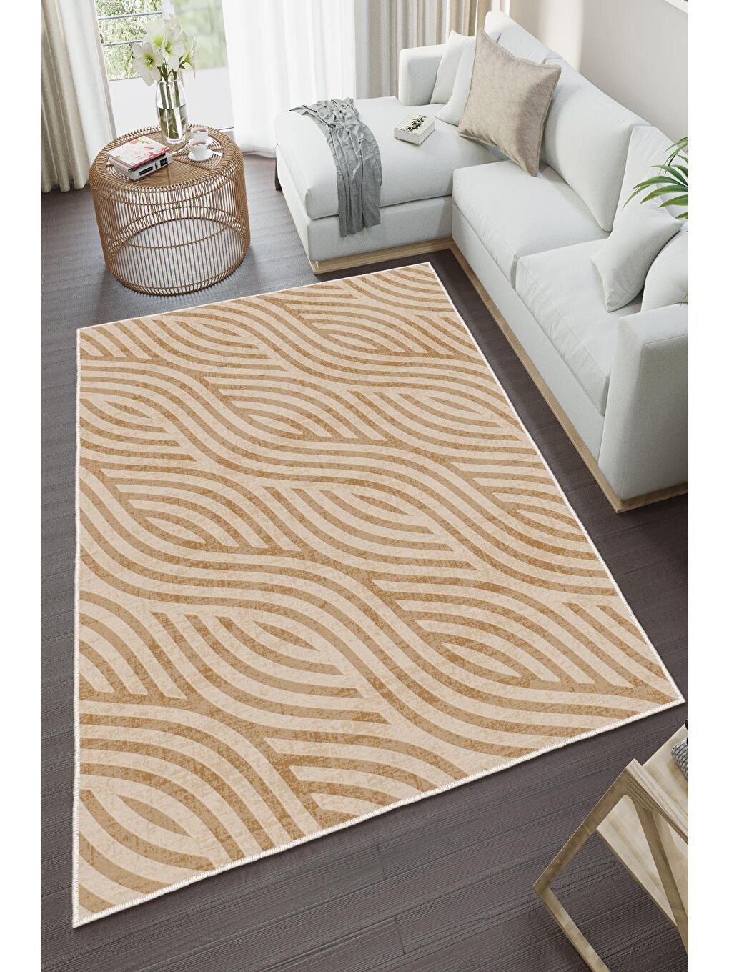 Kahverengi Özel Tasarım, Kaymaz Taban, İnce, Yıkanabilir, Modern Halı WOOKECE1412 180x280-2