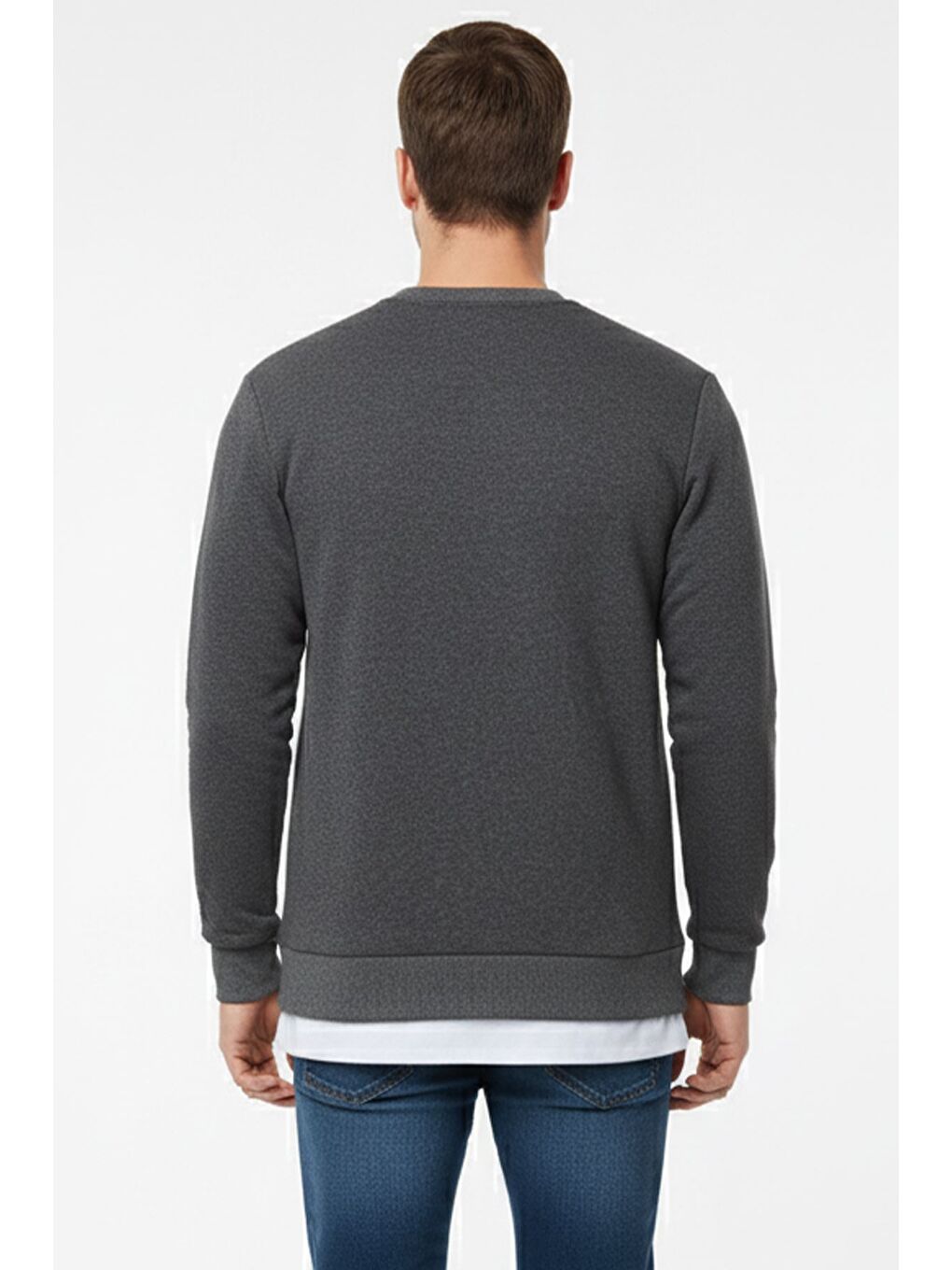 Antrasit Üç İplik Şardonlu Baskılı Erkek Sweatshirt-1